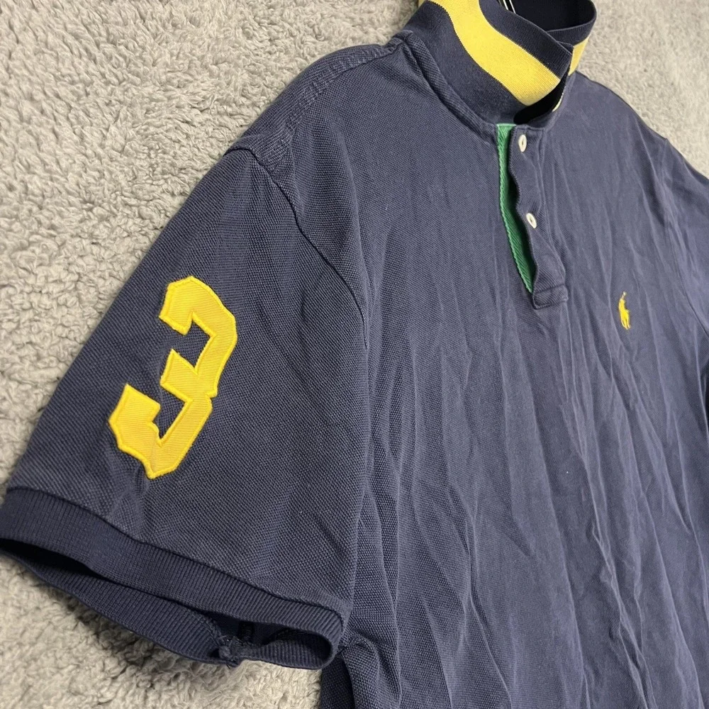 VTG Polo Ralph Lauren Shirt Men's Sz L Blue/Yellow Pony Accent Collar/Placket #3
